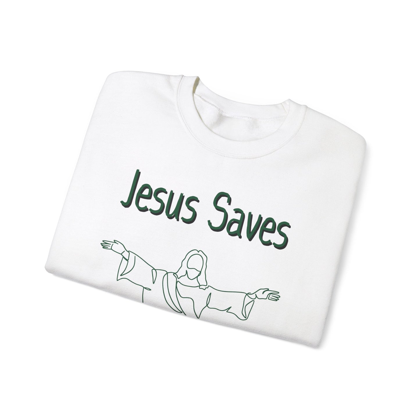 Jesus Saves -  Acts 4:12 Unisex Heavy Blend™ Crewneck White Sweatshirt