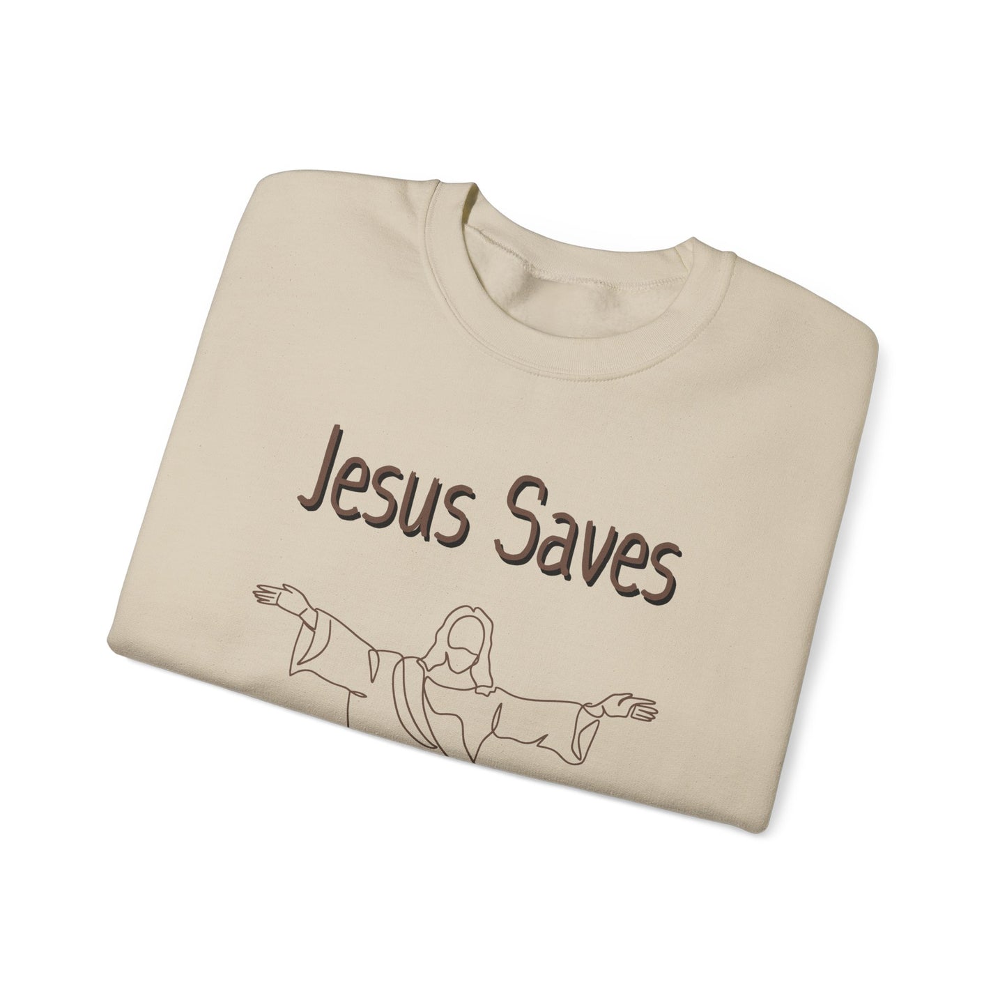 Jesus Saves - Acts 4:12 Christian Inspirational Crewneck Sand Color Sweatshirt