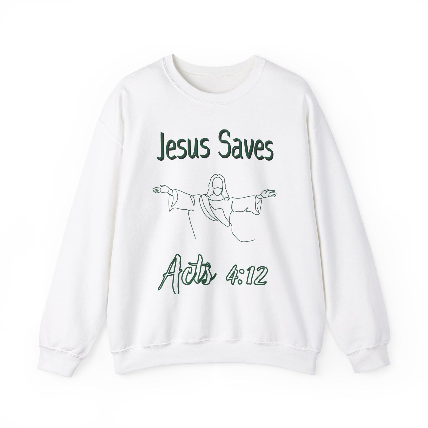 Jesus Saves -  Acts 4:12 Unisex Heavy Blend™ Crewneck White Sweatshirt