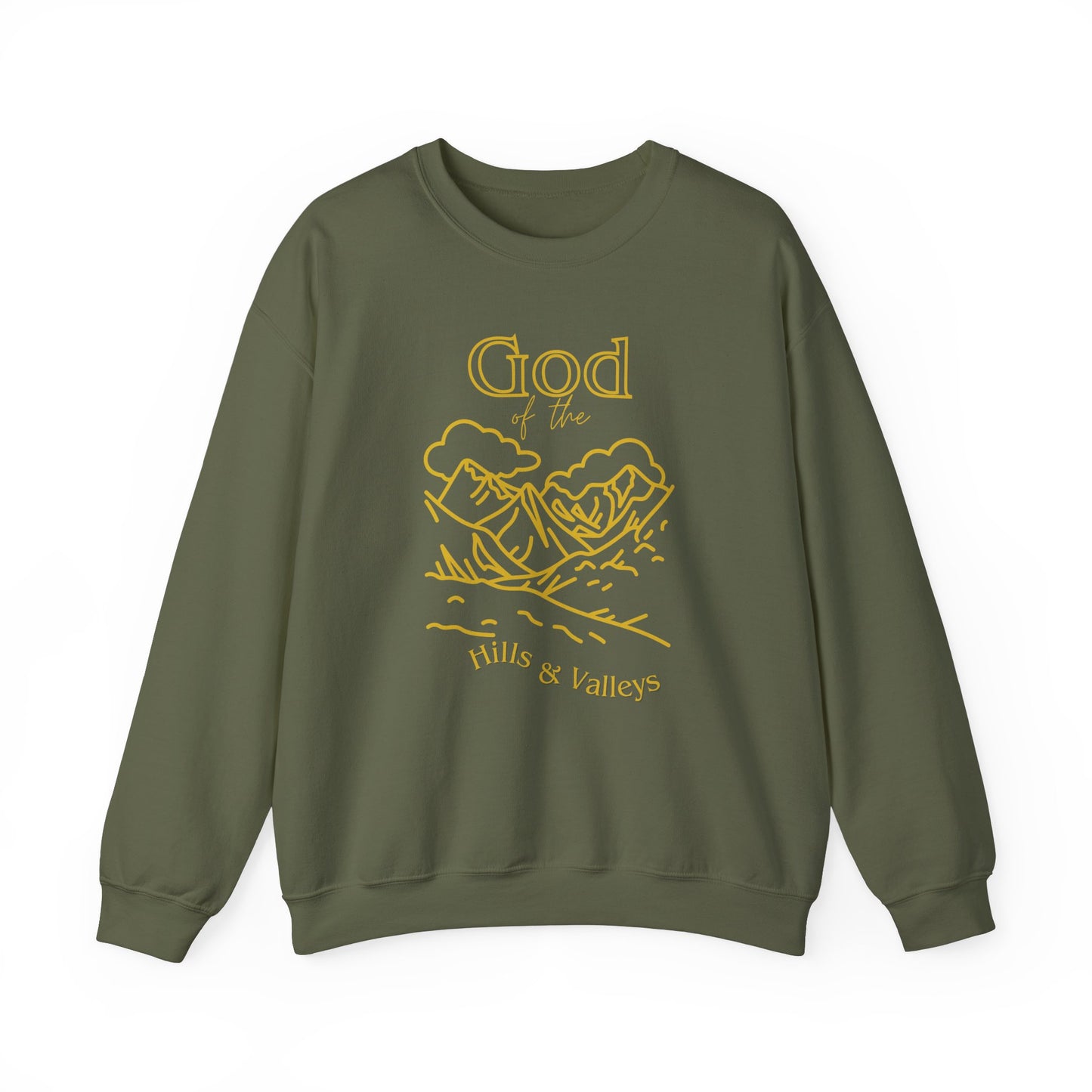 Military Green - God of the Hills & Valleys Unisex Heavy Blend™ Crewneck Sweatshirt