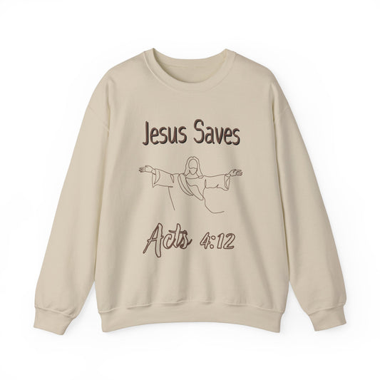 Jesus Saves - Acts 4:12 Christian Inspirational Crewneck Sand Color Sweatshirt