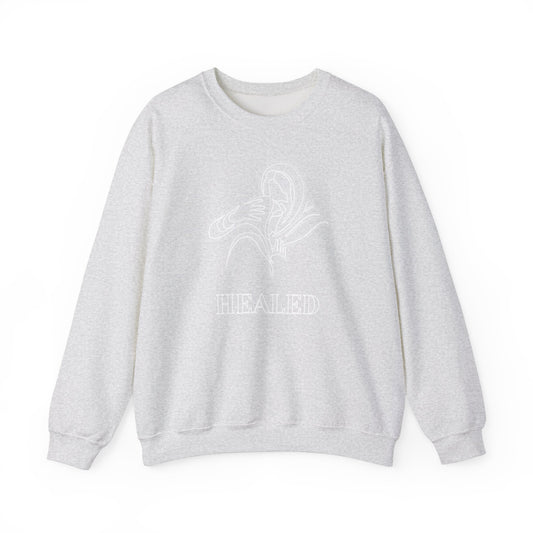 Grey Healed Unisex Heavy Blend™ Crewneck Sweatshirt - Cozy Spiritual Comfort