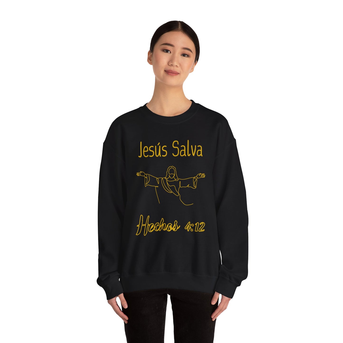 Jesús Salva, Hechos 4:12 Faith-Inspired Unisex Heavy Blend™ Crewneck Sweatshirt