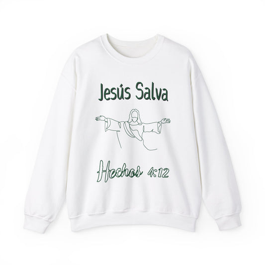 Jesús Salva Hechos 4:12 Faith-Inspired Crewneck Sweatshirt