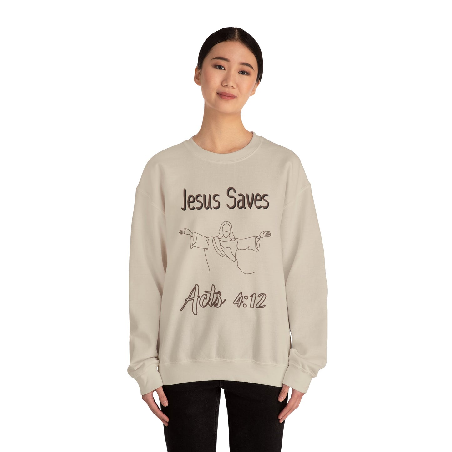 Jesus Saves - Acts 4:12 Christian Inspirational Crewneck Sand Color Sweatshirt