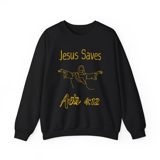 Jesus Saves - Acts 4:12 Unisex Crewneck Black Sweatshirt - Faith-Based Apparel