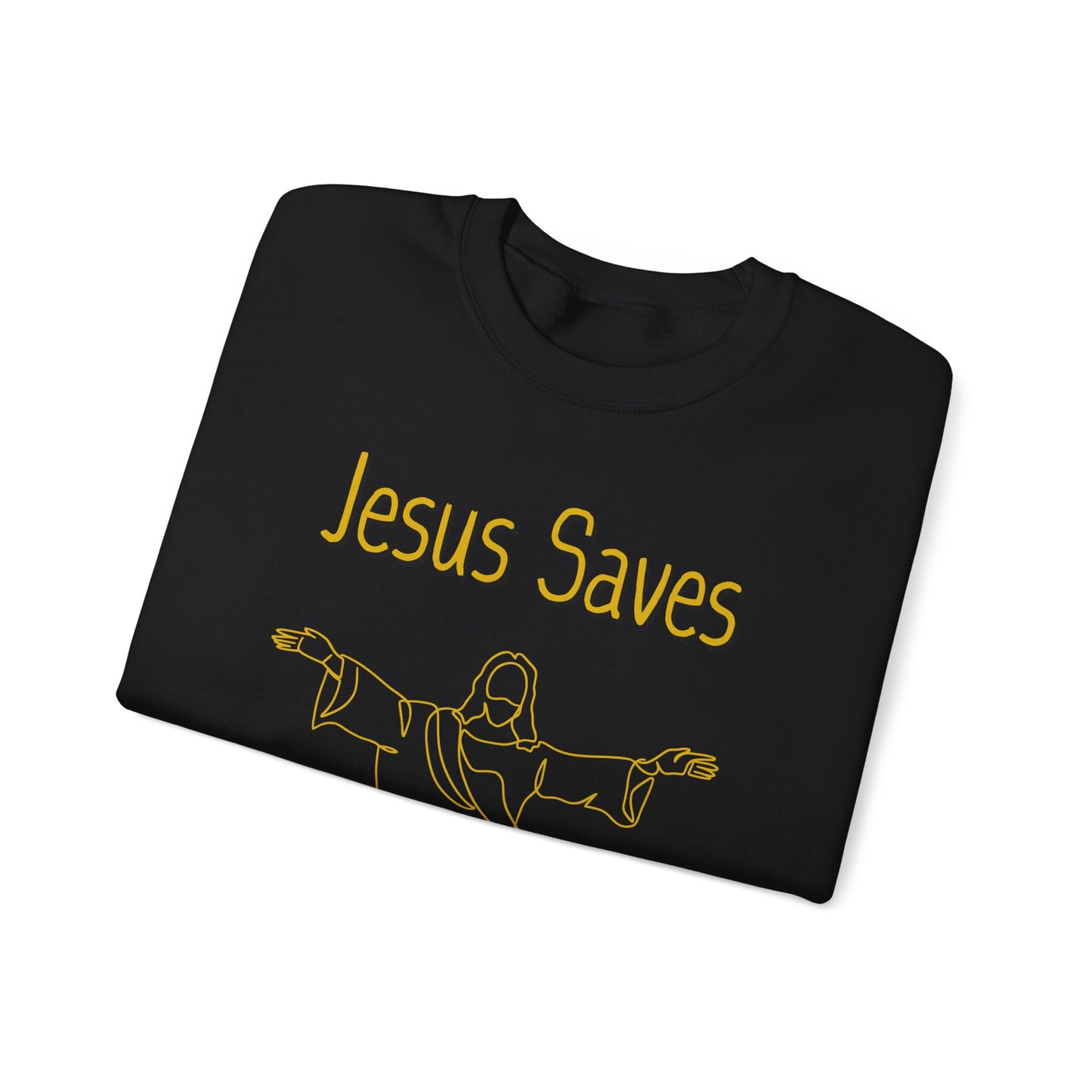 Jesus Saves - Acts 4:12 Unisex Crewneck Black Sweatshirt - Faith-Based Apparel