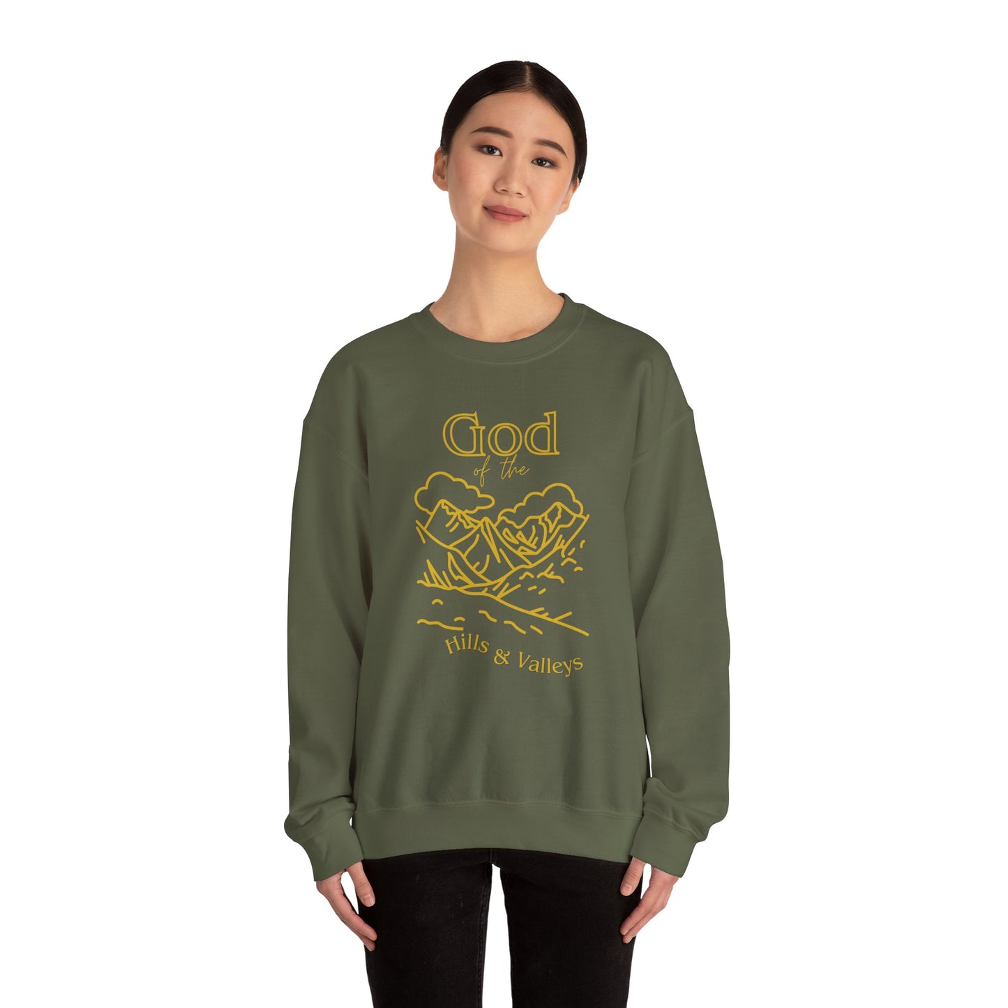 Military Green - God of the Hills & Valleys Unisex Heavy Blend™ Crewneck Sweatshirt